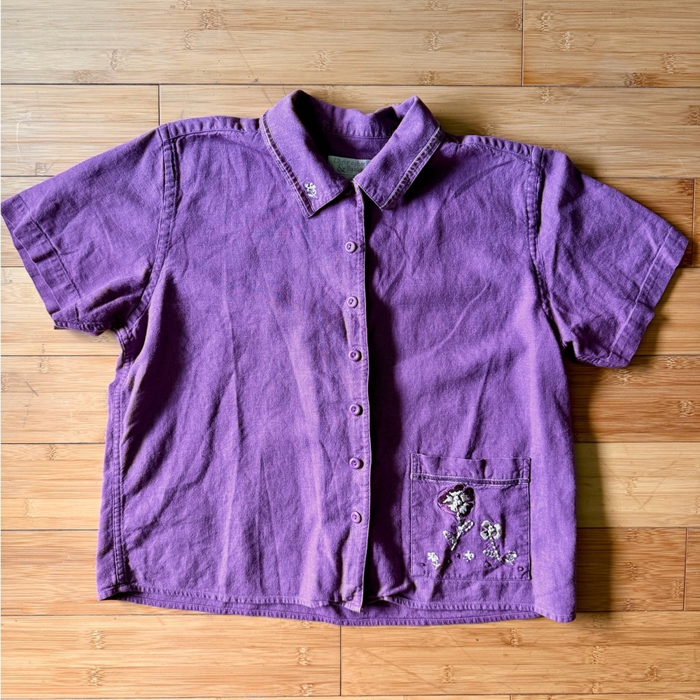 Linen Blend Embroidered Cottagecore Floral Shirt – Medium